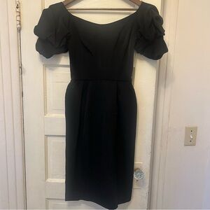 Vintage Ceil Chapman Elegant Black Puff Sleeve Taffeta Dress Witchy Goth Sz 2-3